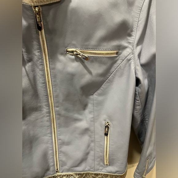 Silver & Blue Leather Racing Jacket - Picture 3 of 9